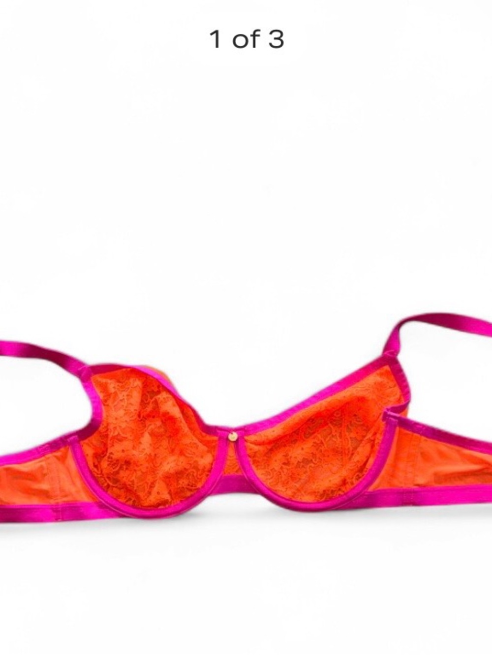 Cacique Sheer Lace Underwire Bra in Bright Orange with Pink Trim